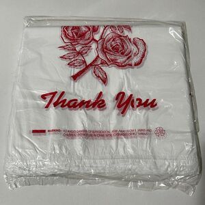 Rose Thank you Grocery Bag T-Shirt Plastic Carry Out sz 21.5x 12 x 6.5 -100 pcs